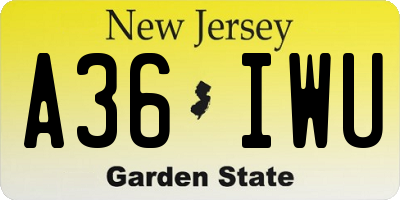 NJ license plate A36IWU