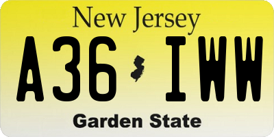 NJ license plate A36IWW