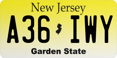 NJ license plate A36IWY