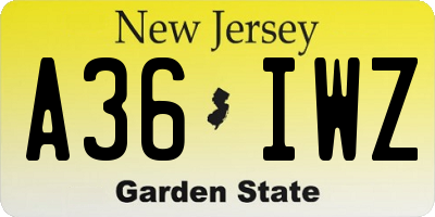 NJ license plate A36IWZ