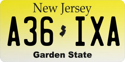 NJ license plate A36IXA