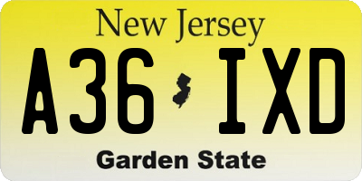 NJ license plate A36IXD