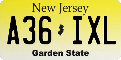 NJ license plate A36IXL