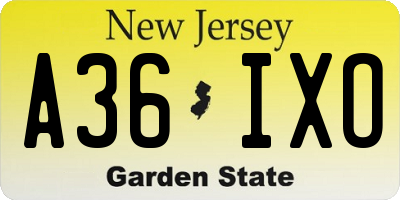 NJ license plate A36IXO