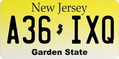 NJ license plate A36IXQ