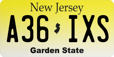 NJ license plate A36IXS