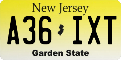 NJ license plate A36IXT
