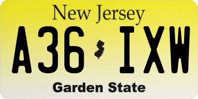 NJ license plate A36IXW
