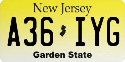 NJ license plate A36IYG