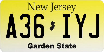 NJ license plate A36IYJ