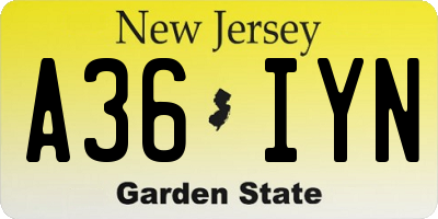 NJ license plate A36IYN
