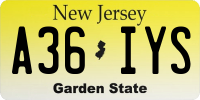 NJ license plate A36IYS