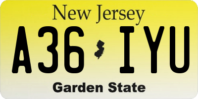 NJ license plate A36IYU
