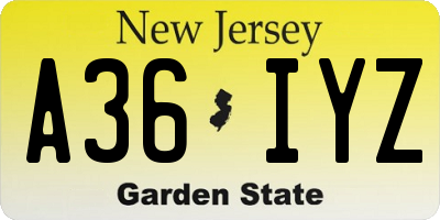 NJ license plate A36IYZ