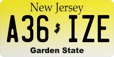 NJ license plate A36IZE