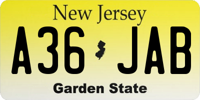 NJ license plate A36JAB
