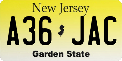 NJ license plate A36JAC