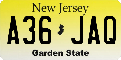 NJ license plate A36JAQ