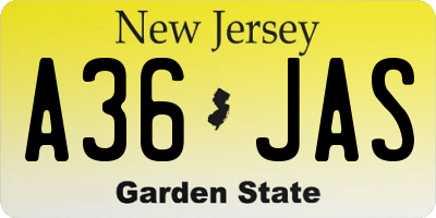 NJ license plate A36JAS