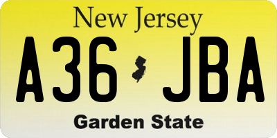 NJ license plate A36JBA