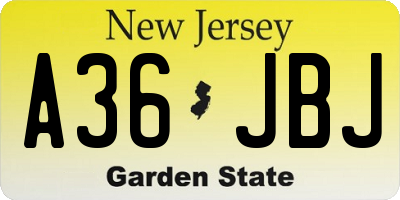 NJ license plate A36JBJ