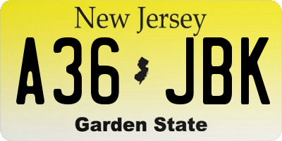 NJ license plate A36JBK