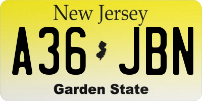 NJ license plate A36JBN