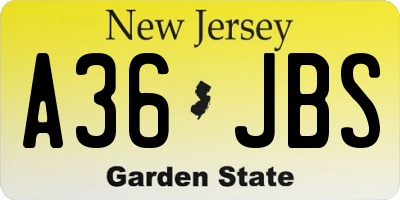NJ license plate A36JBS