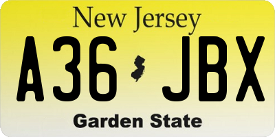 NJ license plate A36JBX