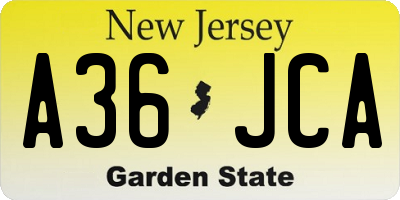 NJ license plate A36JCA