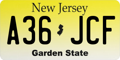 NJ license plate A36JCF