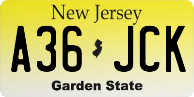 NJ license plate A36JCK