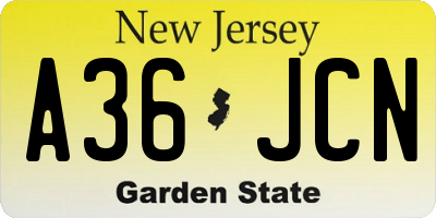 NJ license plate A36JCN
