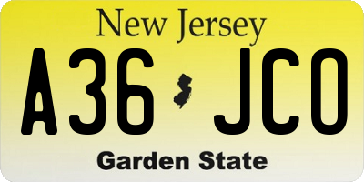 NJ license plate A36JCO