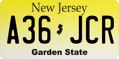 NJ license plate A36JCR