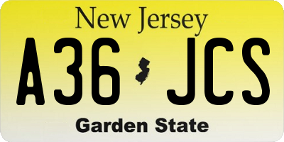 NJ license plate A36JCS