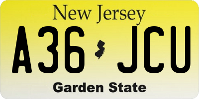 NJ license plate A36JCU