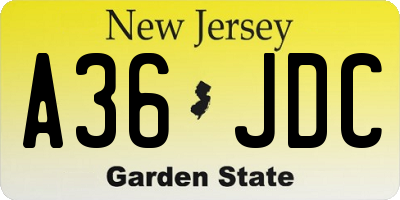 NJ license plate A36JDC