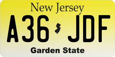 NJ license plate A36JDF