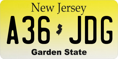 NJ license plate A36JDG