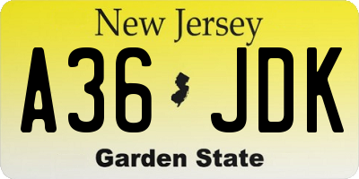 NJ license plate A36JDK
