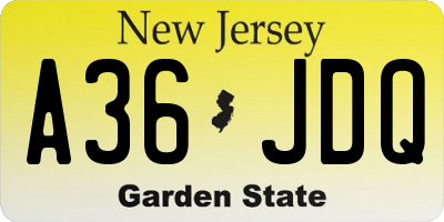 NJ license plate A36JDQ