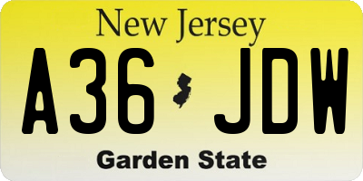 NJ license plate A36JDW