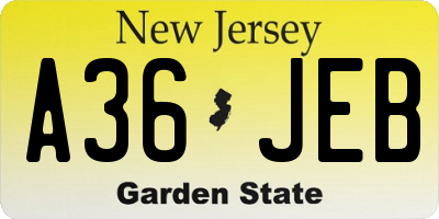 NJ license plate A36JEB