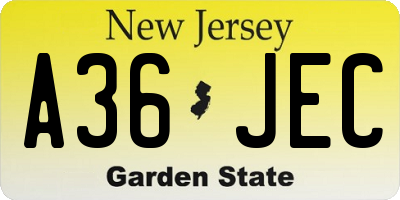 NJ license plate A36JEC