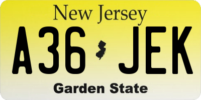 NJ license plate A36JEK
