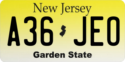 NJ license plate A36JEO