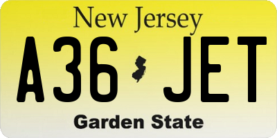 NJ license plate A36JET