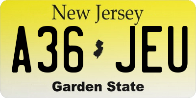 NJ license plate A36JEU