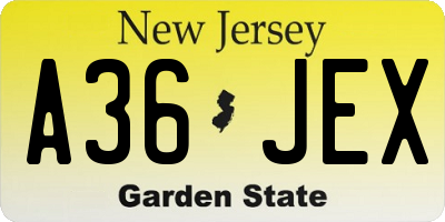 NJ license plate A36JEX